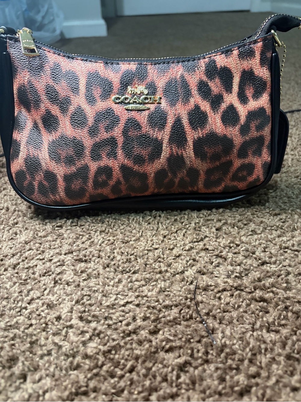 COACH Leopard Print Shoulder Bag in Brown and Black